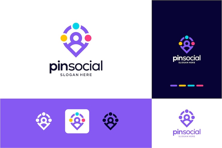 Vector pin and community social logo combination modern design inspiration