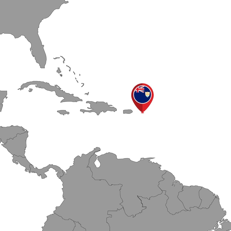 Vector pin map with anguilla flag on world map vector illustration