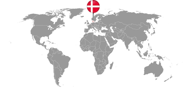 pin map with denmark flag on world map vector illustration