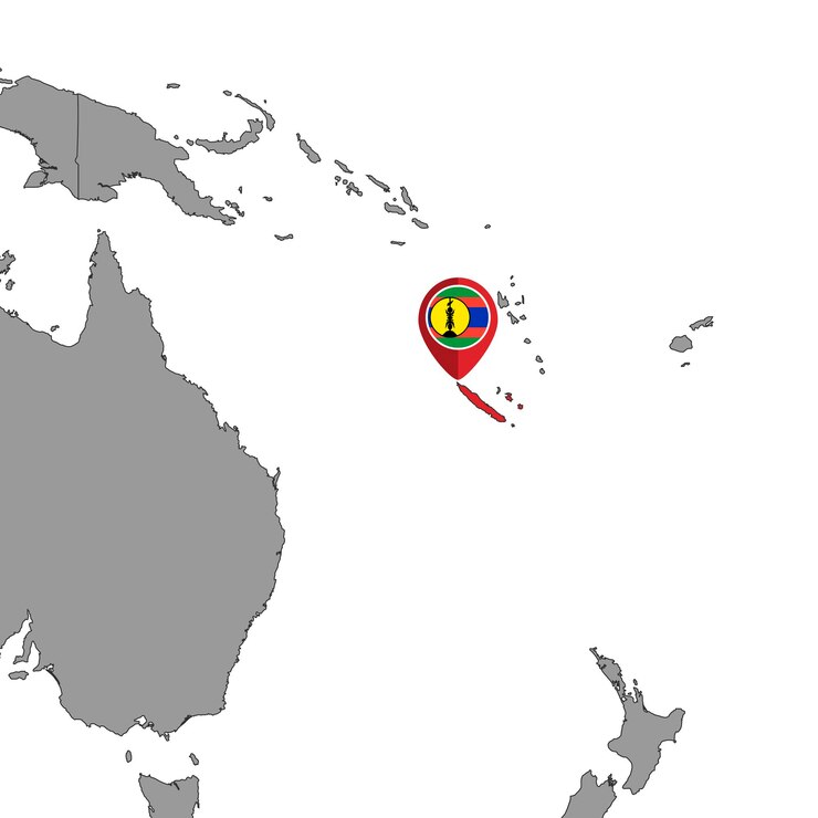 Vector pin map with new caledonia flag on world map vector illustration