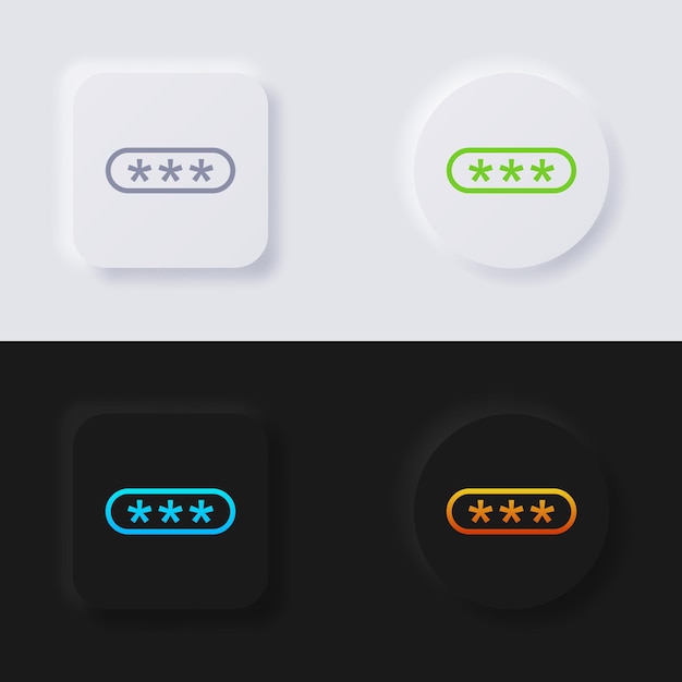 pincode field box or password field box icon set, multicolor neumorphism button.