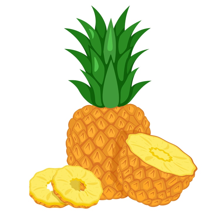 Vector pineapple whole and cut in half flat style