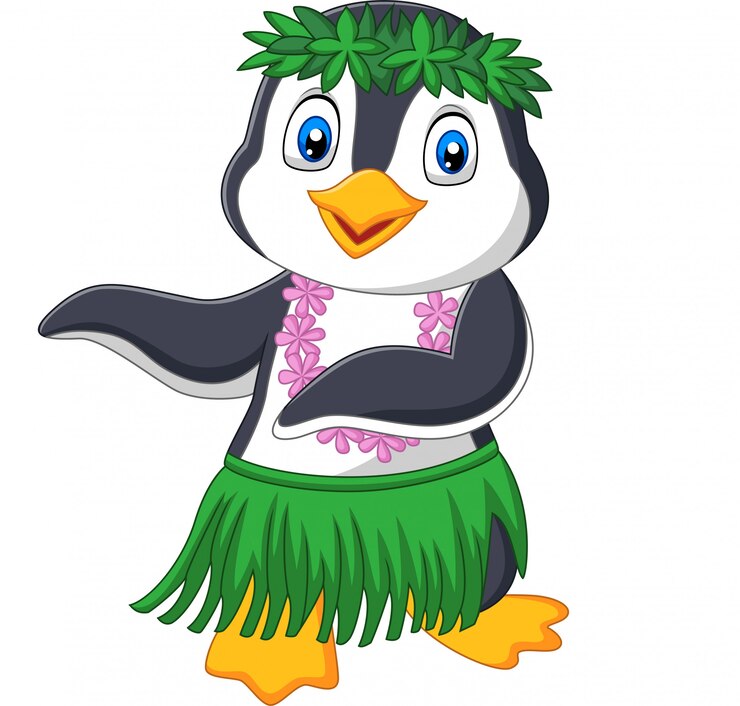 Vector pinguin hula hawaii dengan latar belakang putih