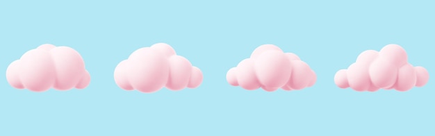 Pink 3d cloud isolated on a blue background Render magic sunset cloud icon in the blue sky