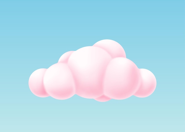 Pink bubble cloud isolated on blue background. 3d render sky or decoration element design. Realistic round shape fluffy cloud. Vector illustration