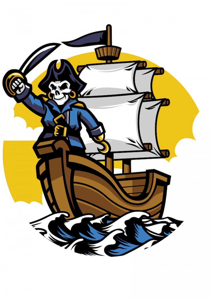 Vector pirate ship with pirate skull