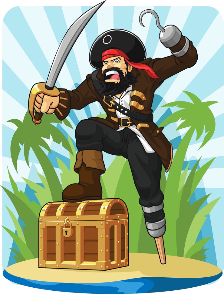 Vector pirate with his treasure chest