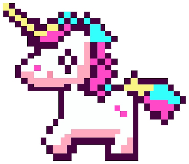 Vector pixel art 8bit of a colorful unicorn