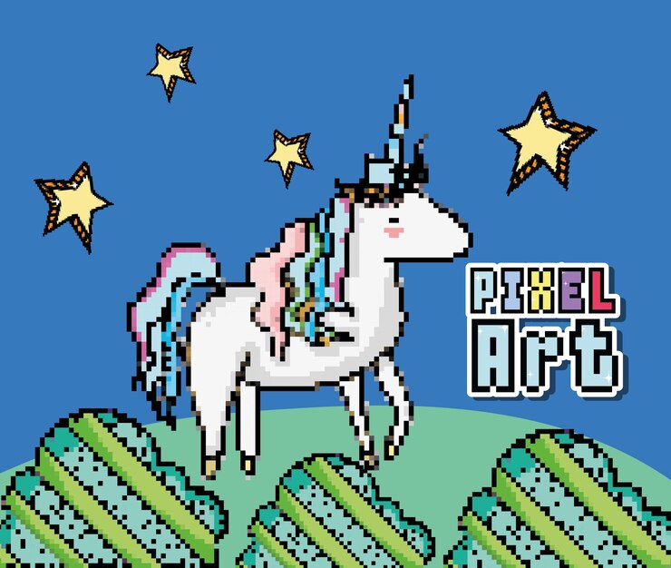 Vector pixel art cute unicorn vector illustration graphic design