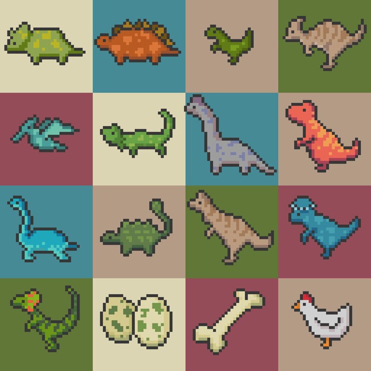 Pixel Art Dinosaurs Prehistoric Creatures Fossil Icons