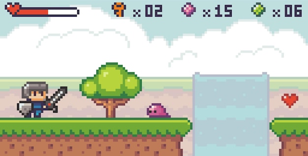 Pixel art style, character in game arcade play