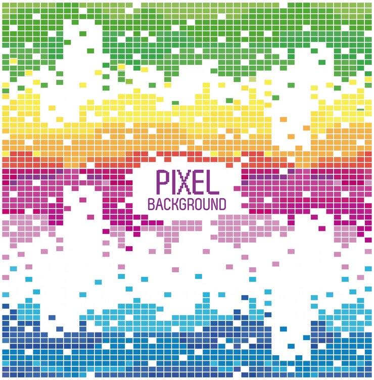 Vector pixel background text with blue yellow red and green 