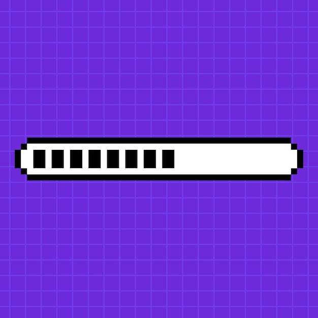 Pixel scale half filled on a bright purple background Loading bar 8bit retro game style illustration