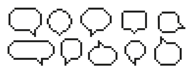 pixel speech bubbles pack illustration in 8 bit pixel art styletext boxes for chats and games