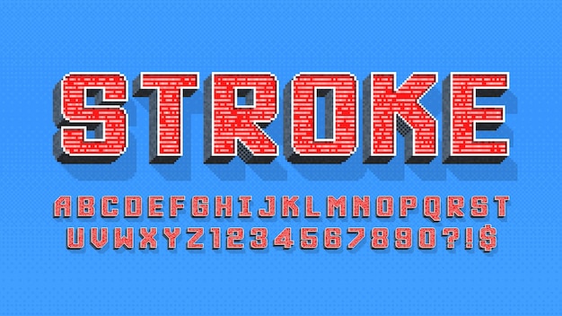 pixel vector alphabet design stylized like in 8bit games
