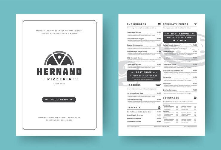 Vector pizza restaurant menu layout design brochure or food flyer template vector illustration