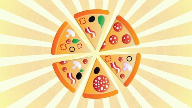 pizza with filling on a whiteorange retro background vector illustration a lot of pizza slice