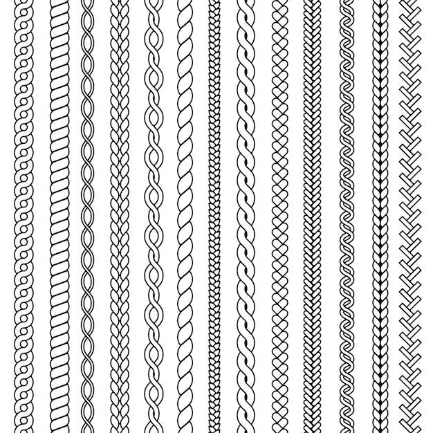 plaits and braids. waves knitted drawing ornamental seamless collection. pattern braid and thread, string plait