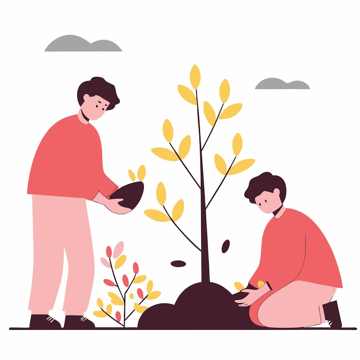 Vector planting a tree together