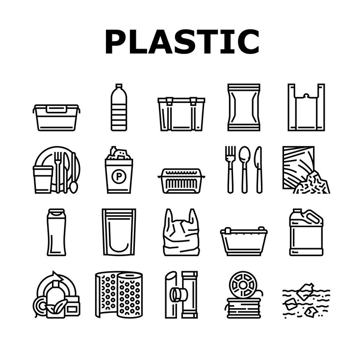 Vector plastic accessories and utensil icons set vector