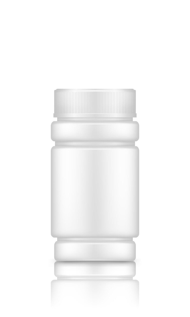 Plastic supplement or medicine pills bottle mockup isolated on white background for package design