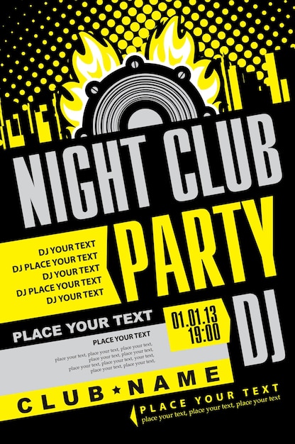 playbill for music party with speaker over city