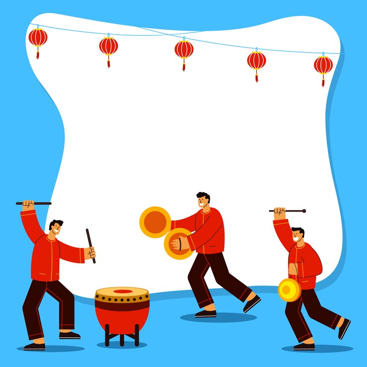 Vector playing music instrument to celebrate chinese new year flat illustration