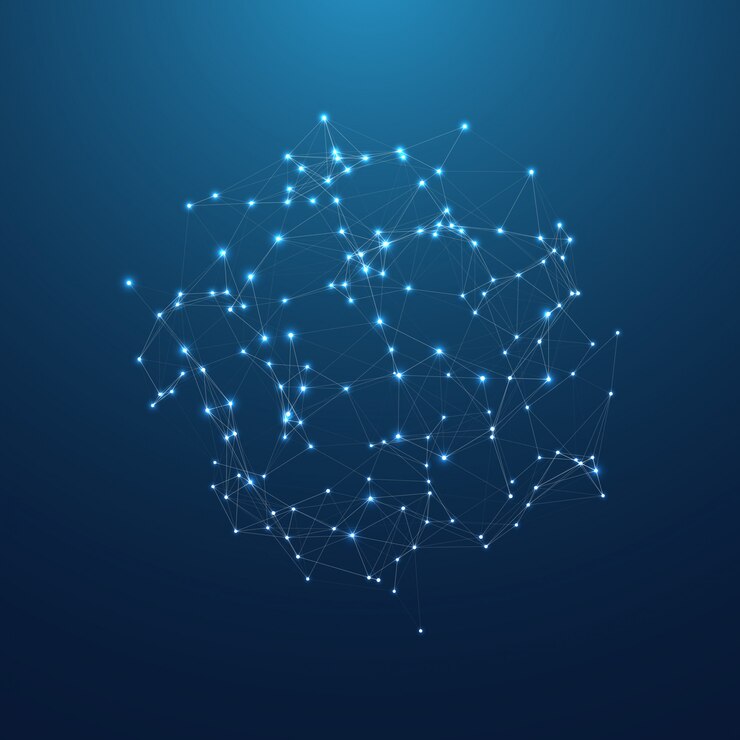 Vector plexus network connections lines technology concept icon with lights