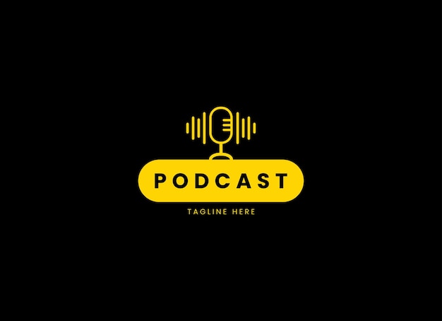Podcast chat logo template with line art style