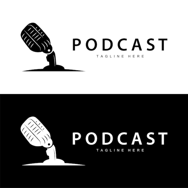 Podcast Logo Vector Headset and Chat Simple Vintage Microphone Design