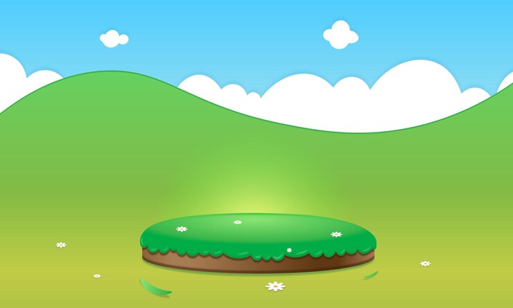 Vector podium round with dense green grass and brown soil