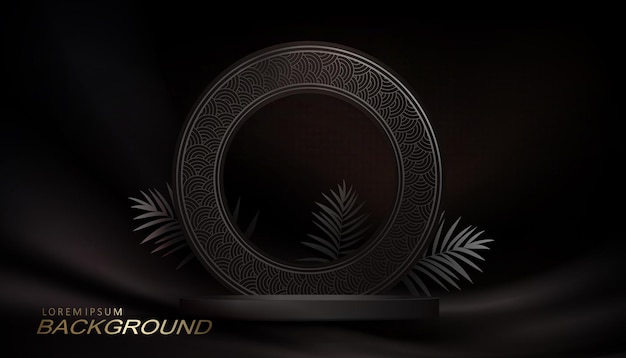 Podium with a round frame with a border on a dark background