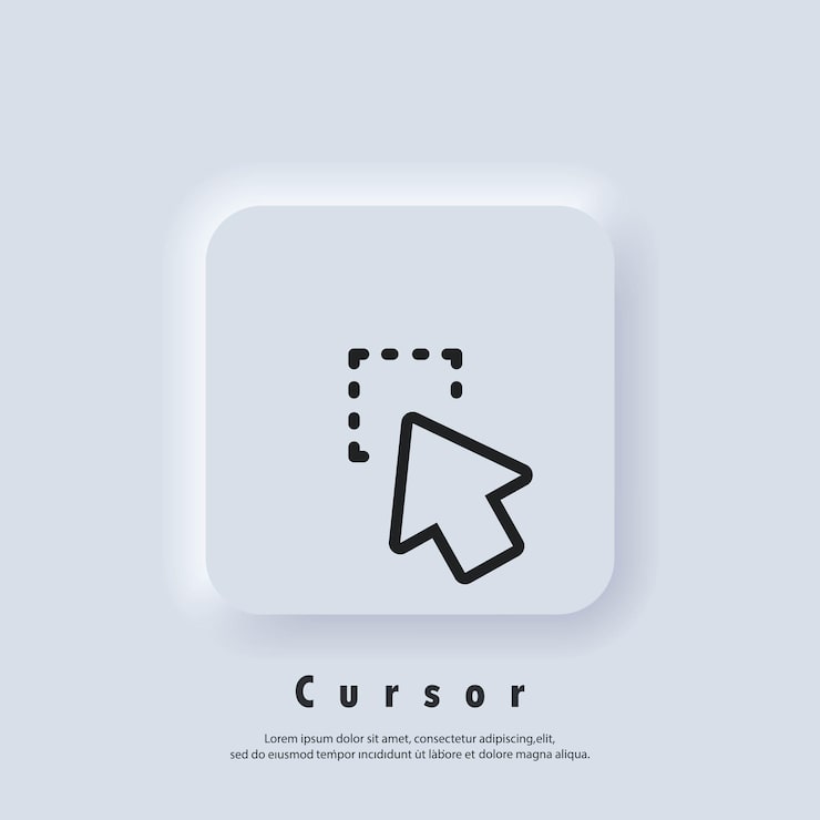 Vector pointer icon logo. cursor sign. click icon. computer mouse, cursors, pointing. arrow and wait. vector eps 10. ui icon. neumorphic ui ux white user interface web button. neumorphism