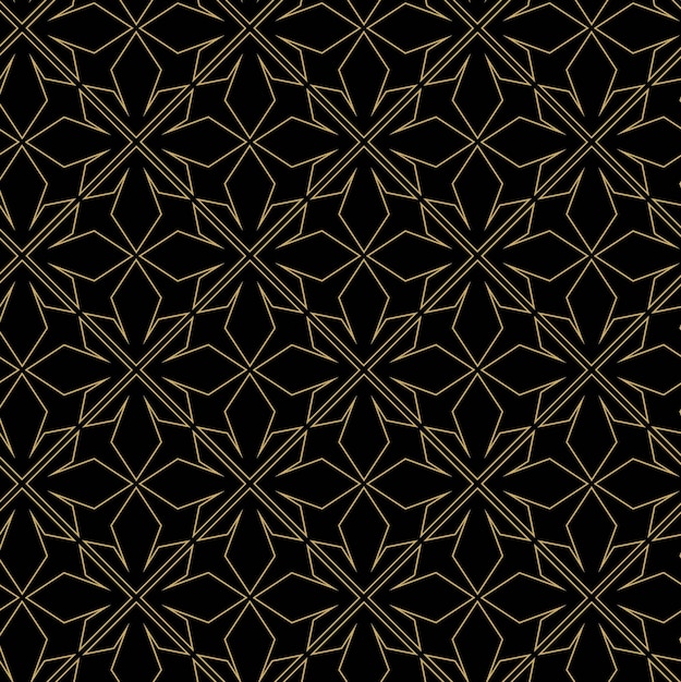 Pola geometris abstrak dengan garis silang, garis-garis, Latar belakang vektor tanpa batas. Ornamen hitam dan emas. Desain grafis retikuler modern