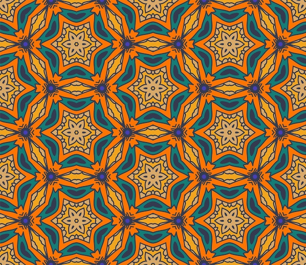 Pola mulus bunga doodle warna-warni abstrak. Latar belakang geometris floral. Mosaik, ubin