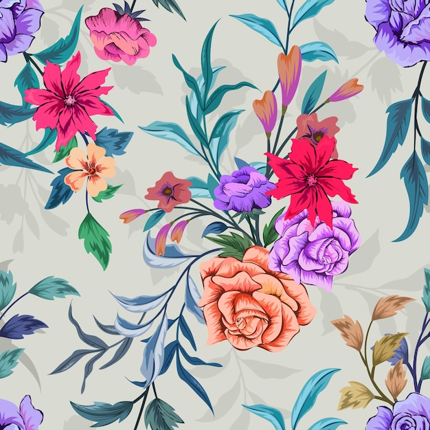 Pola mulus penuh warna yang elegan dengan ilustrasi desain bunga botani