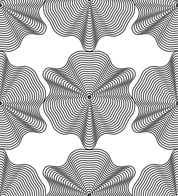 Pola tak berujung bergaris monokrom vektor, latar belakang geometris kontinu seni dengan garis grafis.