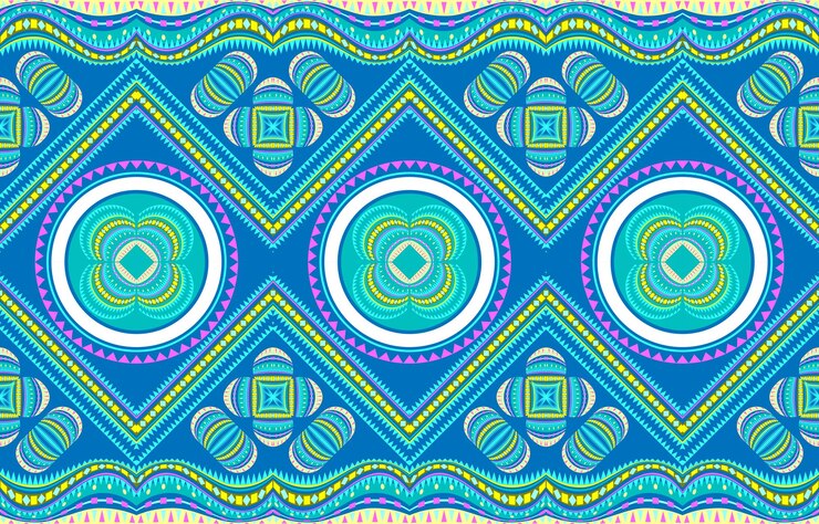 Pola tekstil kain lingkaran bunga garis diagonal bergelombang arabesque suku geometris etnik