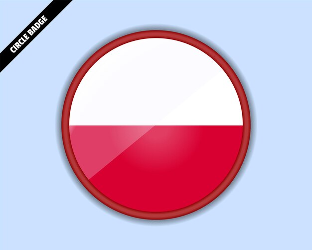 Poland flag circle badge vector design rounded sign with reflection