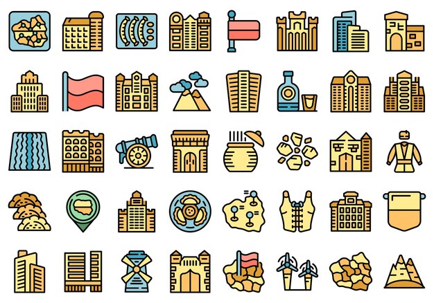 poland icons set vector color outline