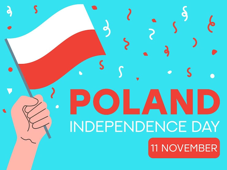 Vector poland independence day 11 november poland flag in hand greeting card poster banner template