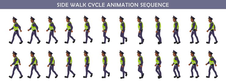 Vector police walk cycle animation