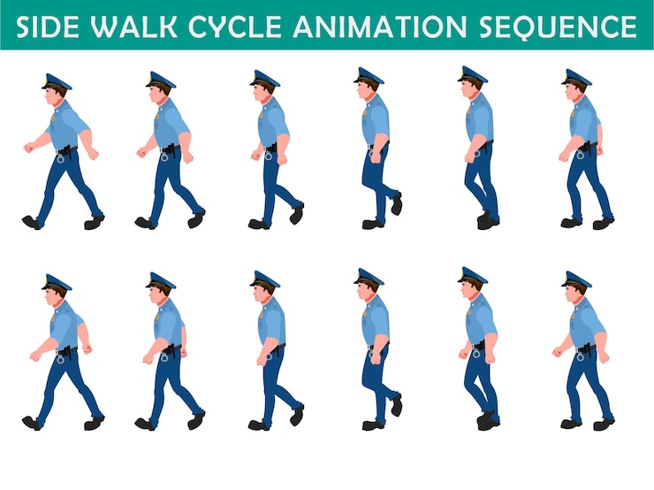 Vector policeman walk cycle animation