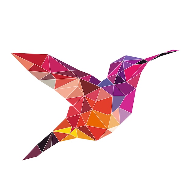 polygonal bird logo mosaic of triangles hummingbird logotype bird with wings feathers and beak isolated on a white background