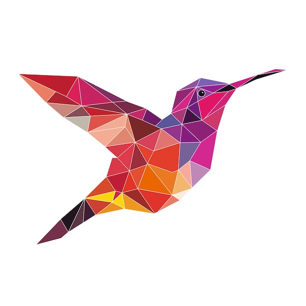 polygonal bird logo mosaic of triangles hummingbird logotype bird with wings feathers and beak isolated on a white background