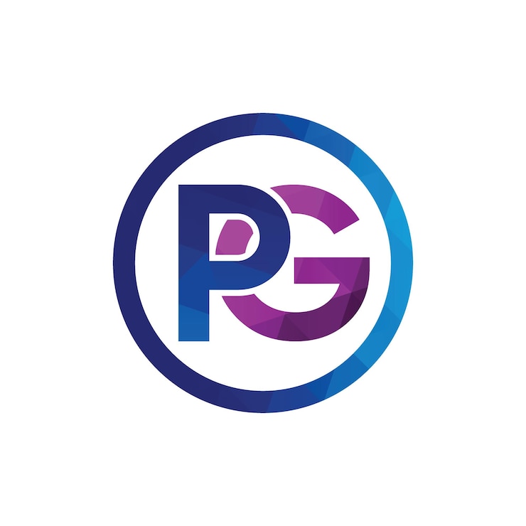 Vector polygonal pg letter monogram design with blue and red color circle shape vector eps