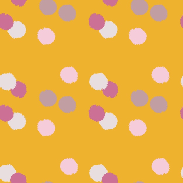 Pom poms of seamless pattern. Hand drawn cute background. Repeated texture in doodle style for fabric, wrapping paper, wallpaper, tissue. Vector illustration.