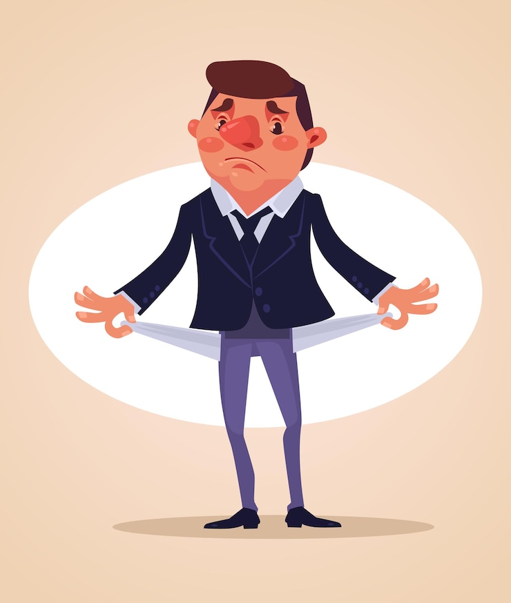 Vector poor office worker character no money, flat cartoon illustration