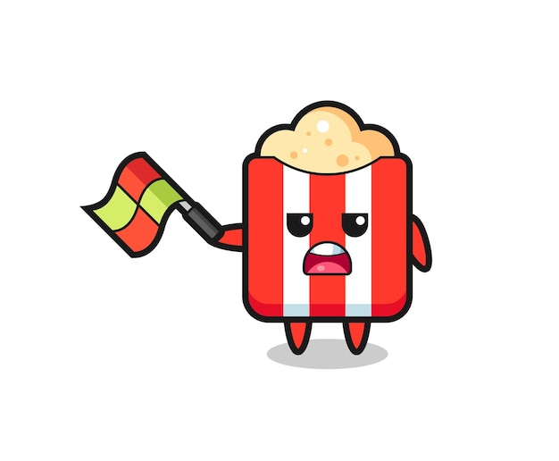 Popcorn cartoon as the line judge hold the flag up at a 45 degree angle , cute style design for t shirt, sticker, logo element
