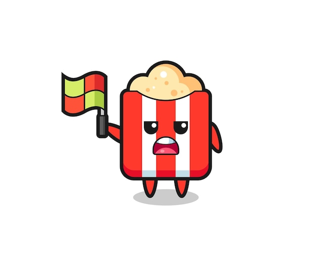 Popcorn character as line judge putting the flag up